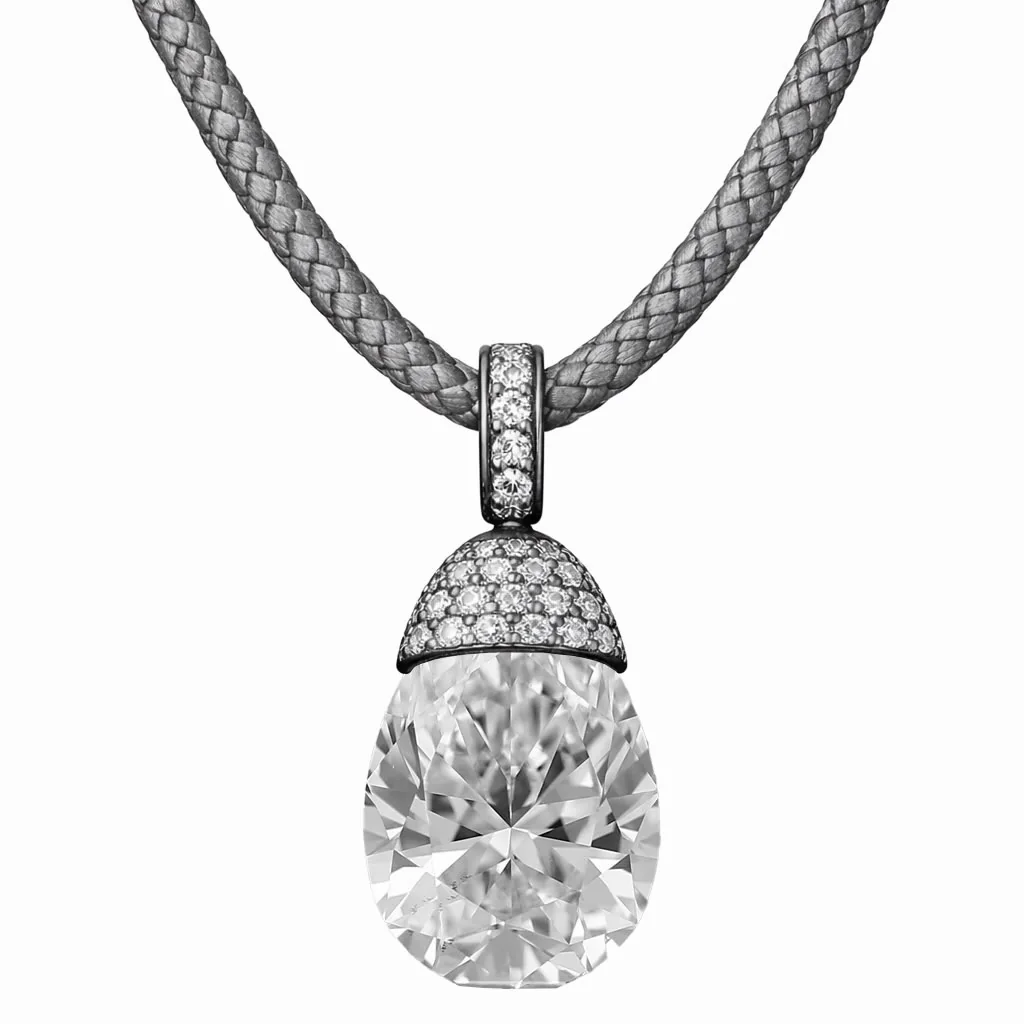 Diamanttropfen in Graugold am Lederband
